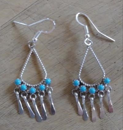 Navajo Earrings Sterling Silver Teardrop with multi stones  1.5