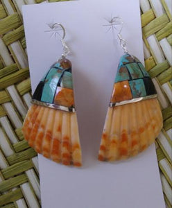 Kewa Shell Inlay Earrings 2.5'L Artist L Calabaza