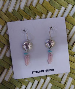 Sma Silver Concho Dangle Earring with Shell Feather Measures Aprrox. 1"L Artist: M. Castillo