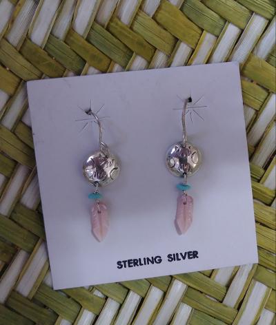 Sma Silver Concho Dangle Earring with Shell Feather Measures Aprrox. 1