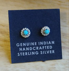 Zuni Pueblo Sterling Silver & Turquoise Stone Earrings 1/8th"L