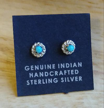 Zuni Pueblo Sterling Silver & Turquoise Stone Earrings 1/8th