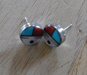 Navajo Earrings Sunface inlay Sterling Silver  .25"L
