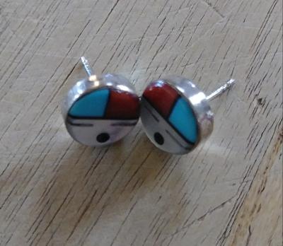 Navajo Earrings Sunface inlay Sterling Silver  .25