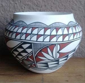 Tigua Pottery Bird and Flower Design 7" T x 9" W Signed