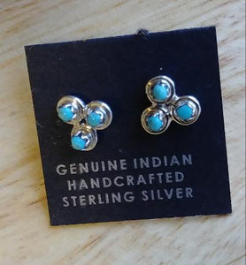Zuni Pueblo Sterling Silver & Turquoise Stone Earrings .25"L
