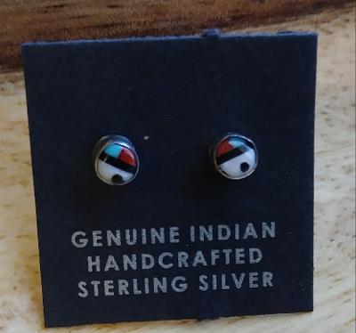 Zuni Pueblo Sterling Silver & Multi-Stone/Shell Earrings 1/8th